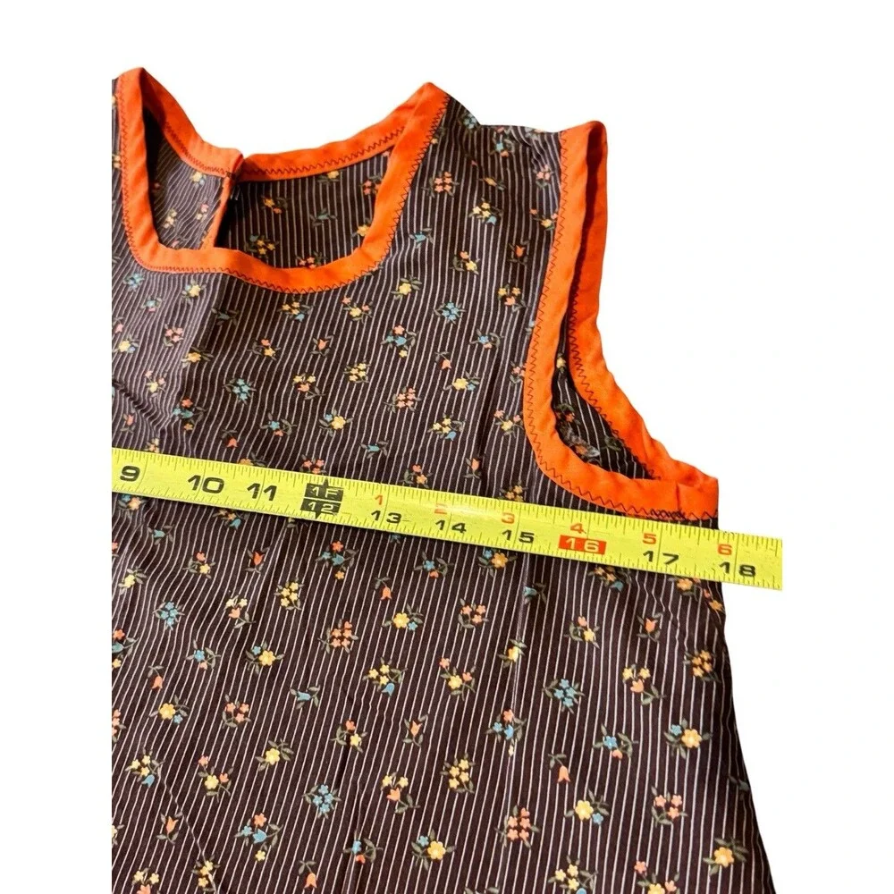 VTG West Cal.46 Full Bib Kitchen Apron Mod Brown Floral Cottagecore Granny 70s
